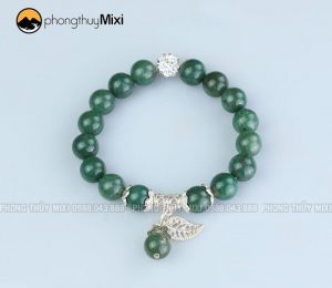 Vòng tay đá thạch anh xanh aventurine mix phụ kiện bạc